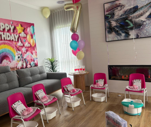 pamper party setup for a 7th birthday party